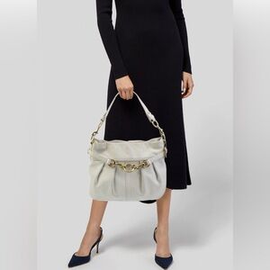 Coach white Pebbled leather Shoulder Bag with Gold hardware
